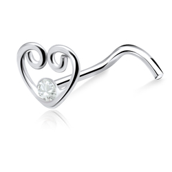 Heart with Stone Curved Nose Stud NSKB-810